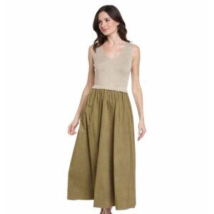 NWT TAYLOR Olive Green Poplin Skirt Midi Dress